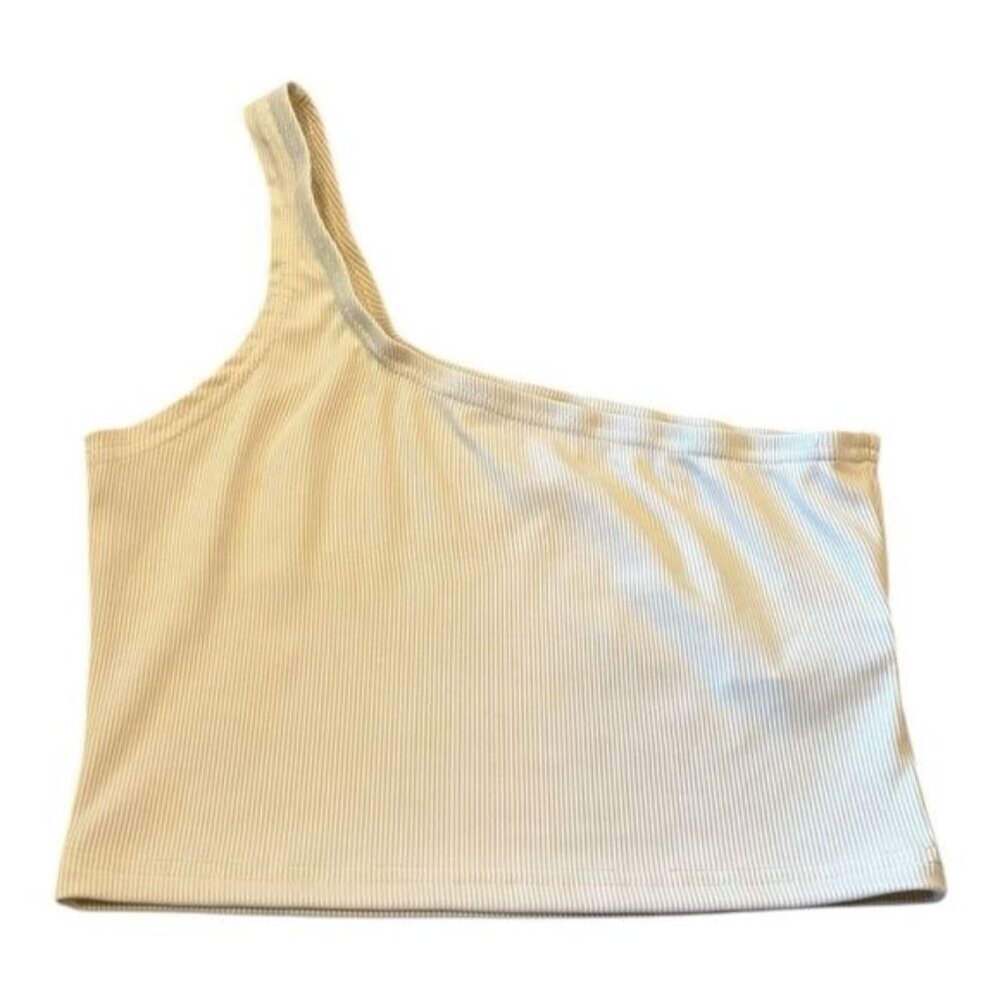 Shein Ribbed Cream One Shoulder Cropped Top Size M